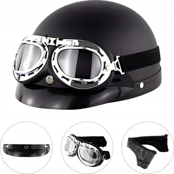 Helma na motorku MOTOCYKLOVÁ PŘILBA OTEVŘENÁ PŘILBA NA SKÚTR S BRÝLEMI A KŠILTEM