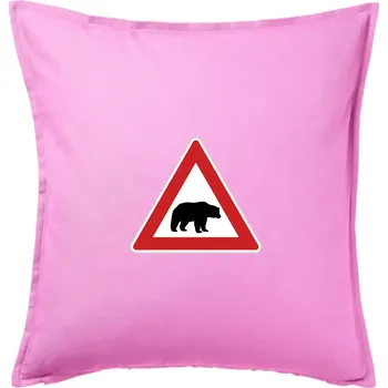 Polštář Dopravní značka - Pozor lední medvěd - Polštář 50x50 - 50x50 - Pouze potah ( Růžová )