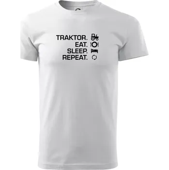 Pánské tričko Traktor eat sleep repeat - Triko extra velké (5-8XL) - 6XL ( Bílá )