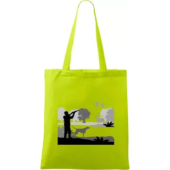 Lovec a ohař v lese - Taška bavlněná - 42 x 38 cm ( Limetková )