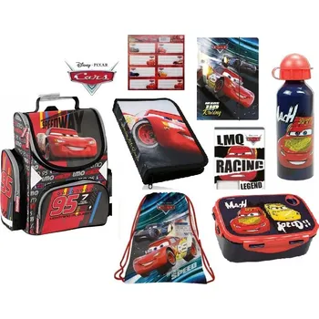 Set školních potřeb Školní set sada Cars 8 ks Školní batoh aktovka Auta Cars, penál, sáček a doplňky i pro prvňáčky