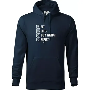 Pánská mikina Eat sleep buy watch reapeat - Mikina pánská Cape s kapucí - S ( Námořní modrá (velmi tmavá - téměř černá) )