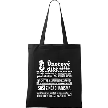 Nákupní taška Narozeniny únor - Taška bavlněná - 42 x 38 cm ( Černá )