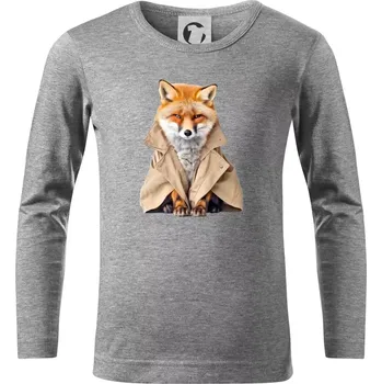Chlapecké tričko Liška v kabátu - Triko dětské Long Sleeve - 134 cm/8 let ( Tmavě šedý melír )
