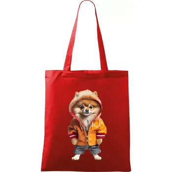 Pomeranian v bundě - Taška bavlněná - 42 x 38 cm ( Červená )