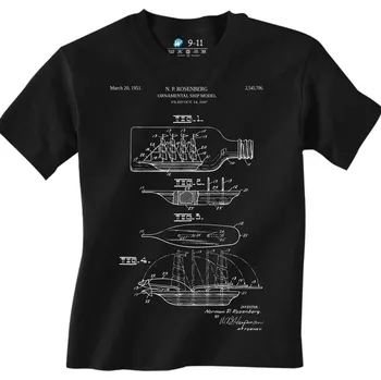 Dívčí tričko Dětské tričko Loď v láhvi Patent N. P. Rosenberg (Velikost: 12-13, Barva: Černá)