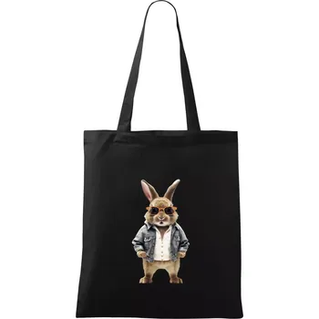 Nákupní taška Králík v bundičce - Taška bavlněná - 42 x 38 cm ( Černá )