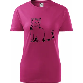 Purpurové dámské tričko kočka divoká - dárek pro kolegyni - dárek pro kamarádku - barva purpurová - velikost M