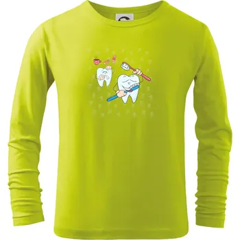 Dětská móda Zubařské tričko - kartáček a jídlo - Triko dětské Long Sleeve - 146 cm/10 let ( Limetková )