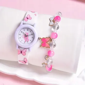 Hodinky Bílé hodinky s motýlkem a náramkem pro dívky dárek krásné