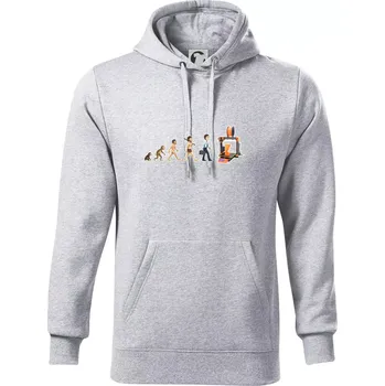 Pánská mikina Evoluce 3D tisk - Mikina pánská Cape s kapucí - XL ( Světlešedý Melír )