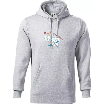 Pánská mikina Zubařské tričko - kartáček a jídlo - Mikina pánská Cape s kapucí - XL ( Světlešedý Melír )