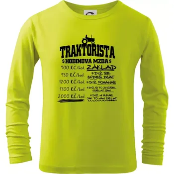 Chlapecké oblečení Traktorista hodinová mzda - Triko dětské Long Sleeve - 134 cm/8 let ( Limetková )