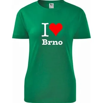 Dámské tričko Zelené dámské tričko I love Brno - dárek pro ženu z Moravy - barva zelená - velikost S