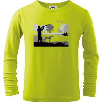 Dětská móda Lovec a ohař v lese - Triko dětské Long Sleeve - 134 cm/8 let ( Limetková )