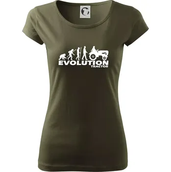 Dámské tričko Evoluce traktor - Dámské triko Pure - XS ( Military )
