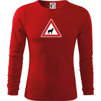 Pánské oblečení Dopravní značka - Pozor vlk - Triko s dlouhým rukávem FIT-T long sleeve - M ( Červená )