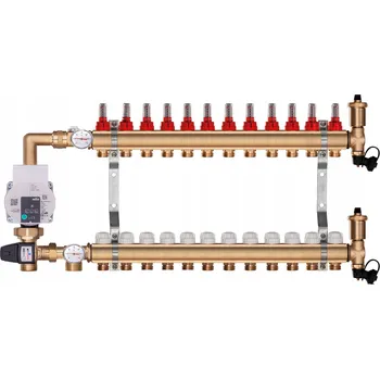 rozdělovač topení Mosazný rozdělovač pro podlahové topení, 12 okruhů, s ČERPACÍ SKUPINOU WILO