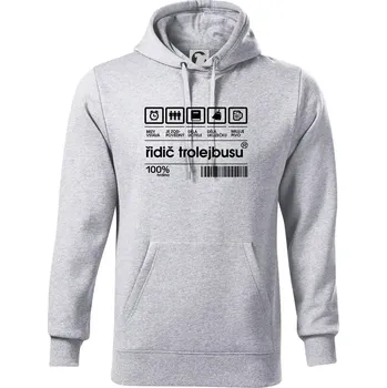 Pánská mikina Čárový kód - Řidič trolejbusu - Mikina pánská Cape s kapucí - XL ( Světlešedý Melír )