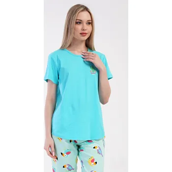 Dámské pyžamo Dámské pyžamo kapri Papoušek tyrkysová L