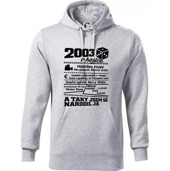 Pánská mikina 2003 v kostce - Mikina pánská Cape s kapucí - 5XL ( Světlešedý Melír )