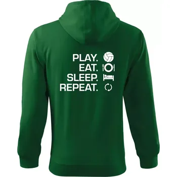 Pánská mikina Play Eat Sleep Repeat volejbal - Mikina s kapucí na zip trendy zipper - XL ( Lahvově zelená )
