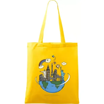 Cesta kolem světa - Taška bavlněná - 42 x 38 cm ( Žlutá )