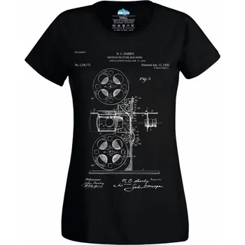 Dámské tričko Dámské tričko Projektor Patent N. C. Darby (Velikost: 4XL, Barva: Černá)