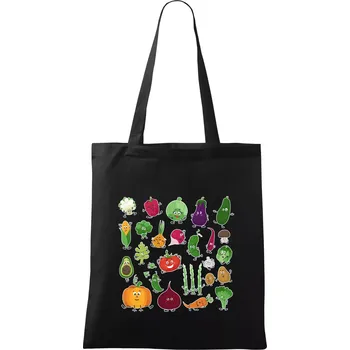 Nákupní taška Veselá zelenina - Taška bavlněná - 42 x 38 cm ( Černá )
