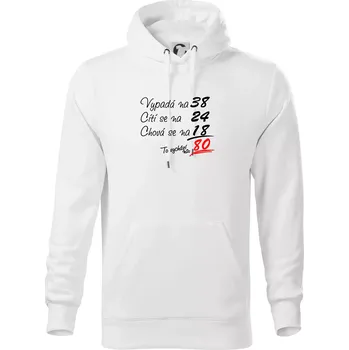 Pánská mikina Vypadá, cítí se, chová se - 80 let - Mikina pánská Cape s kapucí - 4XL ( Bílá )