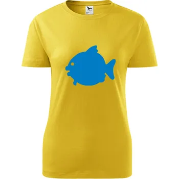 Žluté dámské tričko s rybou - barva žlutá - velikost XL