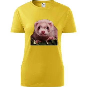 Žluté dámské tričko s fretkou - barva žlutá - velikost XL