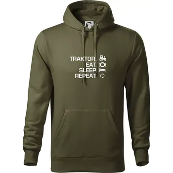 Pánská mikina Traktor eat sleep repeat - Mikina pánská Cape s kapucí - 3XL ( Military )