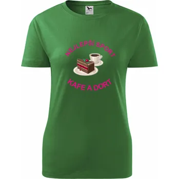 Dámské tričko Zelené dámské tričko nejlepší sport kafe a dort - barva zelená - velikost XL