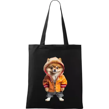 Nákupní taška Pomeranian v bundě - Taška bavlněná - 42 x 38 cm ( Černá )