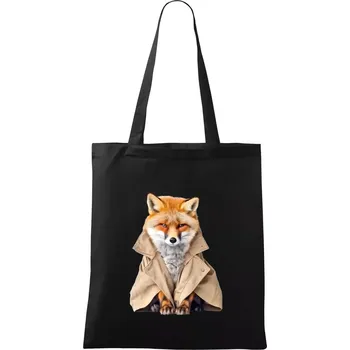 Nákupní taška Liška v kabátu - Taška bavlněná - 42 x 38 cm ( Černá )