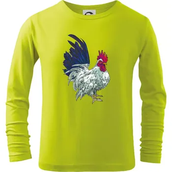 Chlapecké oblečení Kohout kreslený bílý - Triko dětské Long Sleeve - 122 cm/6 let ( Limetková )