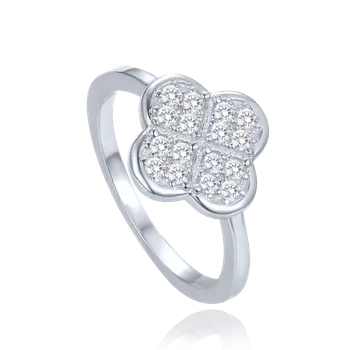 Souprava šperků MINET Stříbrný prsten čtyřlístek s bílými zirkony vel. 56 JMAS7058SR56