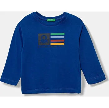 Dětské bavlněné tričko s dlouhým rukávem United Colors of Benetton modrá barva, s potiskem, 3I1XG10F2 3I1XG10F2.P.reproposed 55X, vel. 90