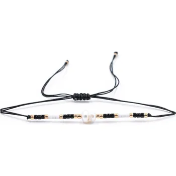 Náramek Milujeme Kameny Perla bílá - černý náramek se shamballa zapínáním PBS3 511186