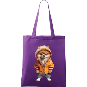 Pomeranian v bundě - Taška bavlněná - 42 x 38 cm ( Fialová )