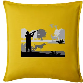 Polštář Lovec a ohař v lese - Polštář 50x50 - 50x50 - Pouze potah ( Žlutá )