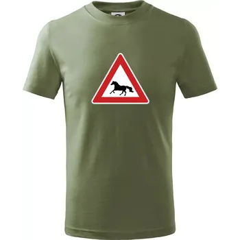 Dopravní značka - Pozor kůň běžící - Tričko dětské bavlněné - 158 cm/12 let ( Khaki )