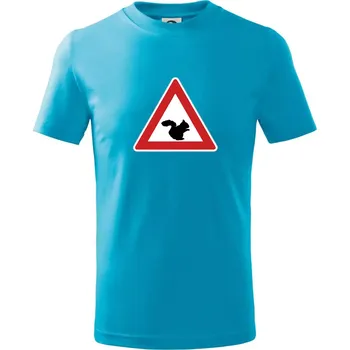 Chlapecké tričko Dopravní značka - Pozor veverka - Tričko dětské bavlněné - 98 cm / 2 roky ( Světlý tyrkys )