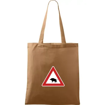 Nákupní taška Dopravní značka - Pozor divočák - Taška bavlněná - 42 x 38 cm ( Cappuccino )