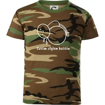 Chlapecké tričko Cvičím stylem kočičím - Dětské maskáčové triko - 134 cm/8 let ( Hnědý maskáč )