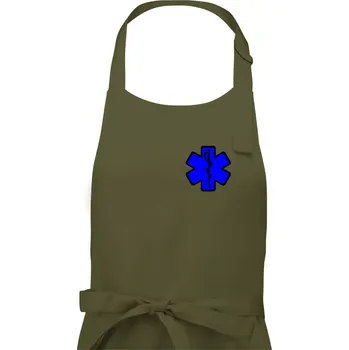 Kuchyňská zástěra Rescue - Hvězda na prsu + nápis na zádech - Pánská zástěra na vaření - Univerzální velikost ( Khaki )