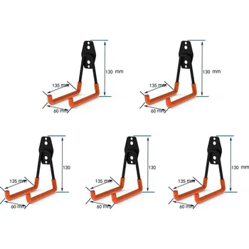 Věšák Kovový nástěnný hák na kolo a nářadí | držák, organizér - MU-5ks-oranžová