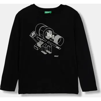 Dětské bavlněné tričko s dlouhým rukávem United Colors of Benetton černá barva, s potiskem, 3I1XC10Q3 3I1XC10Q3.G.seasonal 99X, vel. 150