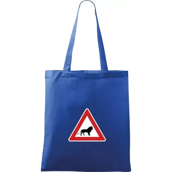 Nákupní taška Dopravní značka - Pozor lev - Taška bavlněná - 42 x 38 cm ( Královská modrá )